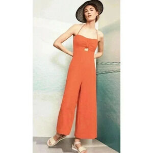 ANTHROPOLOGIE ELEVENSES Orange Tropicale One Piece Halter Jumpsuit Sz 00 NWT‎
